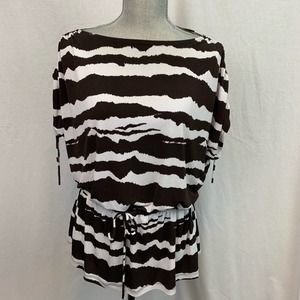 Michael Kors Tunic Top Zebra Print Ruched Drawstring Waist Coverup Size Small
